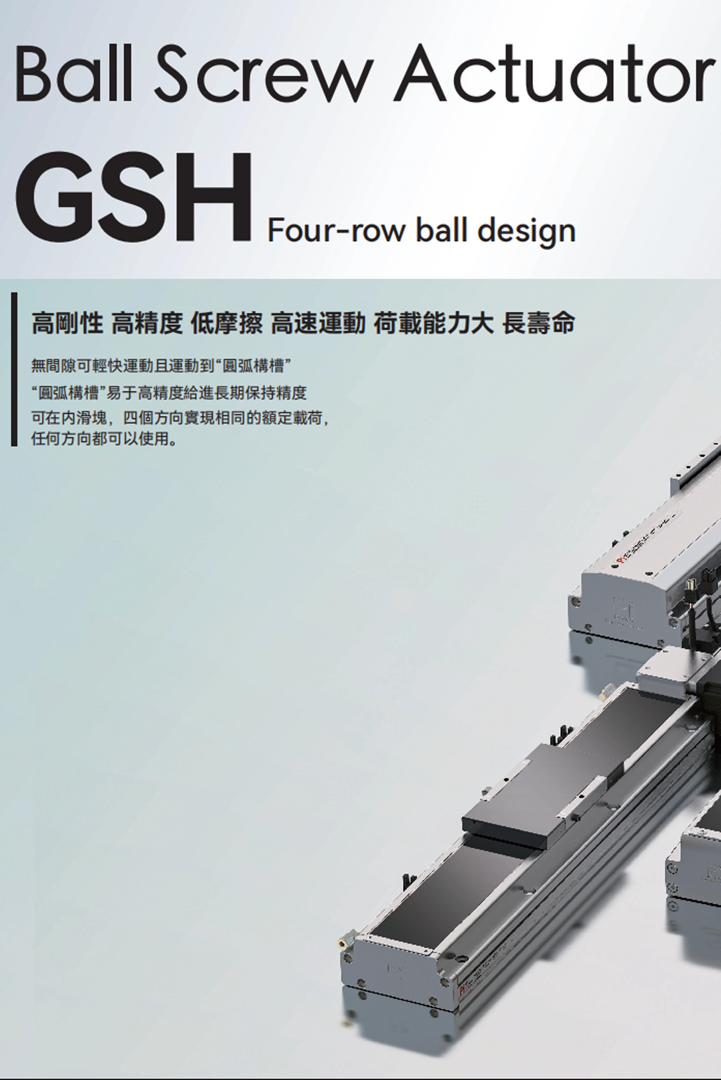 滾珠螺桿執行器GSH 四排滾珠設計